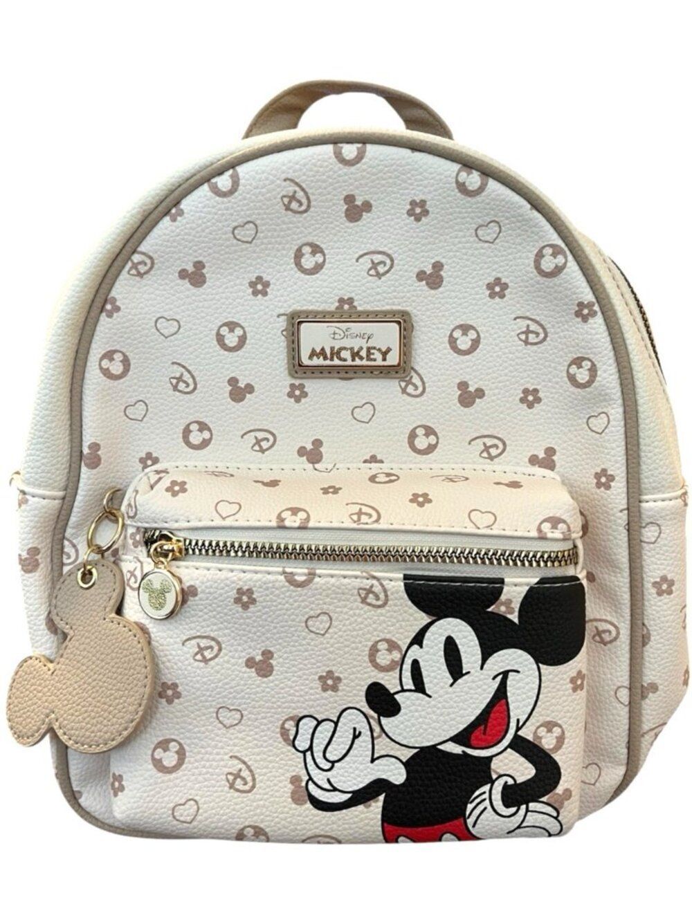 Disney Mickey Mouse Beige Mini Backpack AOP Travel School Vacation Bag NWT